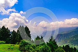 View enroute to Prashar Lake trekk trail. It is located at a height of 2730 m above sea level surrounded by lesser himalayas peaks