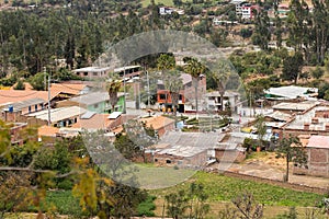 View of the entire city of Shupluy (Ancash), houses, farms and many green areas