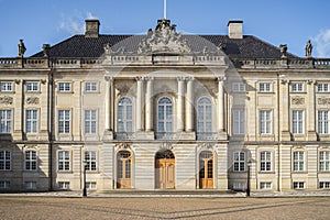 View of the entrance of The Amalienborg Palace captured in Copenhagen, Denmark