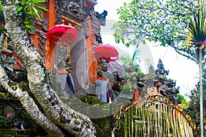 View on entrance of colorful Hindu temple on Bali photo