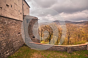 View from entrance to castle Cerveny Kamen