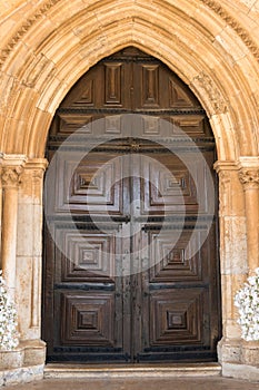 View of the entry arch of the Cathedral of Faro located in Faro, Algarve, Portugal