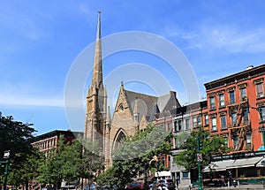 New York City, USA - June 11, 2017: View of Ephesus Seventh-day Adventist Church in 101 W 123rd St, New York, NY 10027, EE. UU on photo
