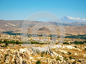 View of Erciyas Volcano and beautiful landscape of Cappadocia, Turkey