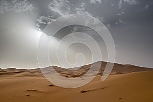 View of Erg Chebbi Dunes in Morroco- Sahara Desert