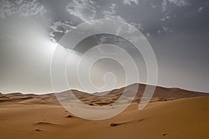 View of Erg Chebbi Dunes in Morroco- Sahara Desert photo