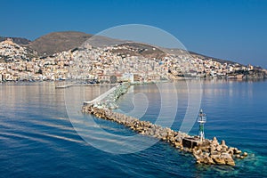 View of Ermoupolis in Syros island (Greece) from the sea photo