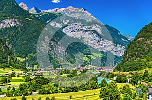 View of Erstfeld, a village in Swiss Alps