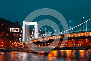 View of Erzsebet bridge at night. Budapest, Hungary