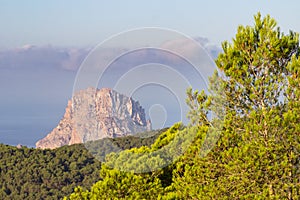 View of Es Vedra from Sa Talaia mountain in Ibiza Spain photo