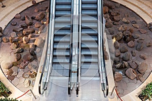 View of the escalator in the shopping center