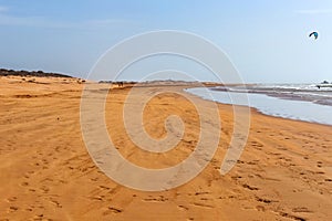 View of the Essaouira sand beach on the Atlantic coast. Morocco