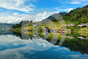 View of Etnefjorden near Etne in Hordaland county, Norway.