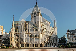 View of Europe Square with statue of Medea,and Georgian flag,Batumi, Georgia,Europe.Architectural style of famous European cities.