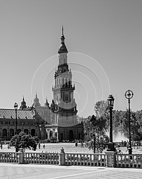 view of European city with old church in black and white