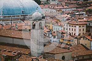 View of the European old town of Brescia in Italy pawnshop in summer