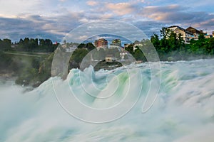 View of the europen biggest waterfall - rheinfall - during sunset near Schaffhausen, Switzerland...IMAGE