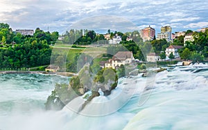 View of the europen biggest waterfall - rheinfall - during sunset near Schaffhausen, Switzerland...IMAGE