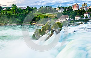 View of the europen biggest waterfall - rheinfall - during sunset near Schaffhausen, Switzerland...IMAGE