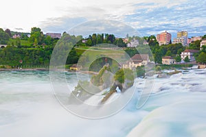 View of the europen biggest waterfall - rheinfall - during sunset near Schaffhausen, Switzerland...IMAGE