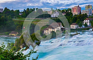 View of the europen biggest waterfall - rheinfall - during sunset near Schaffhausen, Switzerland...IMAGE