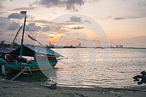 A view during the evening, approaching sunset, at the seaside