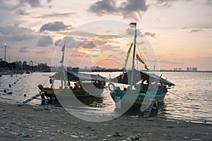 A view during the evening, approaching sunset, at the seaside
