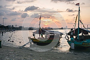 A view during the evening, approaching sunset, at the seaside