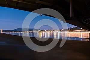 View of the evening embankment of Geneva on Lake leman