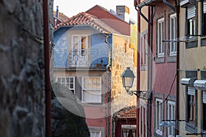 View of evening empty street of old european city