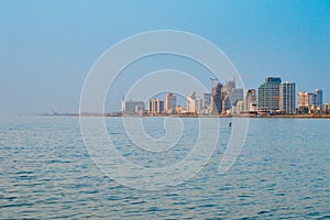 View in the evening of the modern Tel Aviv, Israel and the sea