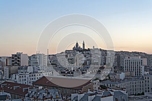 View in the evening of the Sacre Coeur in Montmartre Paris