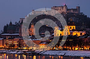 View of evening Salzburg in winter