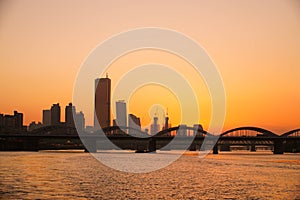 View of the Evening Seoul City from Han River Cruise Ship