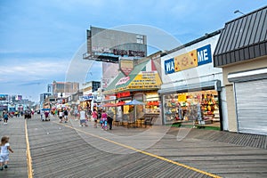 View in the evening to famous Steel Pier in Atlantic City, USA.