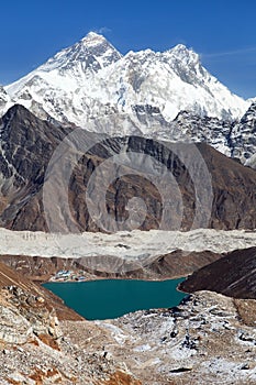 Mount Everest, Lhotse, Ngozumba glacier and Gokyo photo