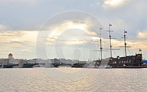 View of Exchange Bridge, Vasilevsky Island and Neva River.