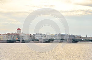 View of Exchange Bridge, Vasilevsky Island and Neva River.