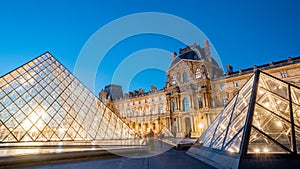 View and exterior around the buildings of Louvre museum . One of the most important museum in the world which locate in the heart