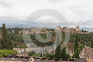 View at the exterior facade building at the Alhambra citadel and gardens, view Viewpoint San NicolÃÂ¡s, a palace and fortress photo