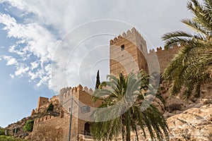 View at the exterior facade fortress tower at the Alcazaba of AlmerÃÂ­a, Alcazaba y Murallas del Cerro de San CristÃÂ³bal, fortified photo