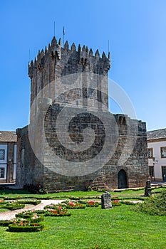 View at the exterior facade tower at Castle of Chaves, iconic monument building at the Chaves city, portuguese patrimony photo