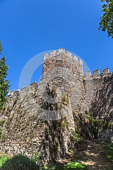 View at the exterior fortress tower at Castle of Braganca, an iconic monument building at the Braganca city, portuguese patrimony photo