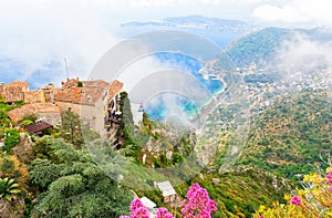 View on Eze village on french riviera, cote d`azur, south France
