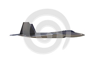 Beside view of F22, american military fighter plane on white background
