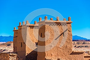 View of the facade of a building in Ait-Ben-Haddou, Morocco