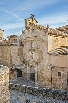 Portal of the convent of the Carmelites of Herrerian style of the seventeenth century. Cuenca city. Castilla la Mancha. Spain photo