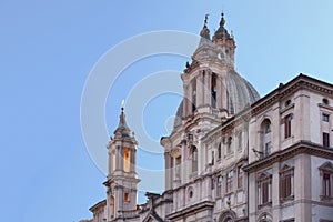 View at the facade of the church of Sant Agnese in Agone, built in place where the martyred body of St. Agnes was exposed in Rome