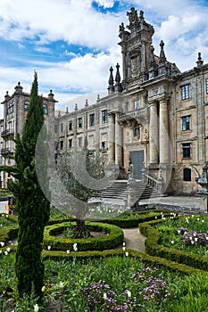 A view of the facade and garden of the Monastery of San Martin Pinario or San MartiÃÂ±o Pinario at historical center of Santiago de photo