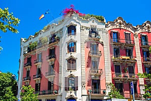 View of the facade of a historic building, Barcelona, Spain